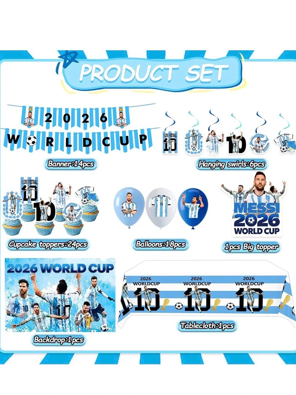 Argentina Blue & White 2026 World Cup Party Kit
